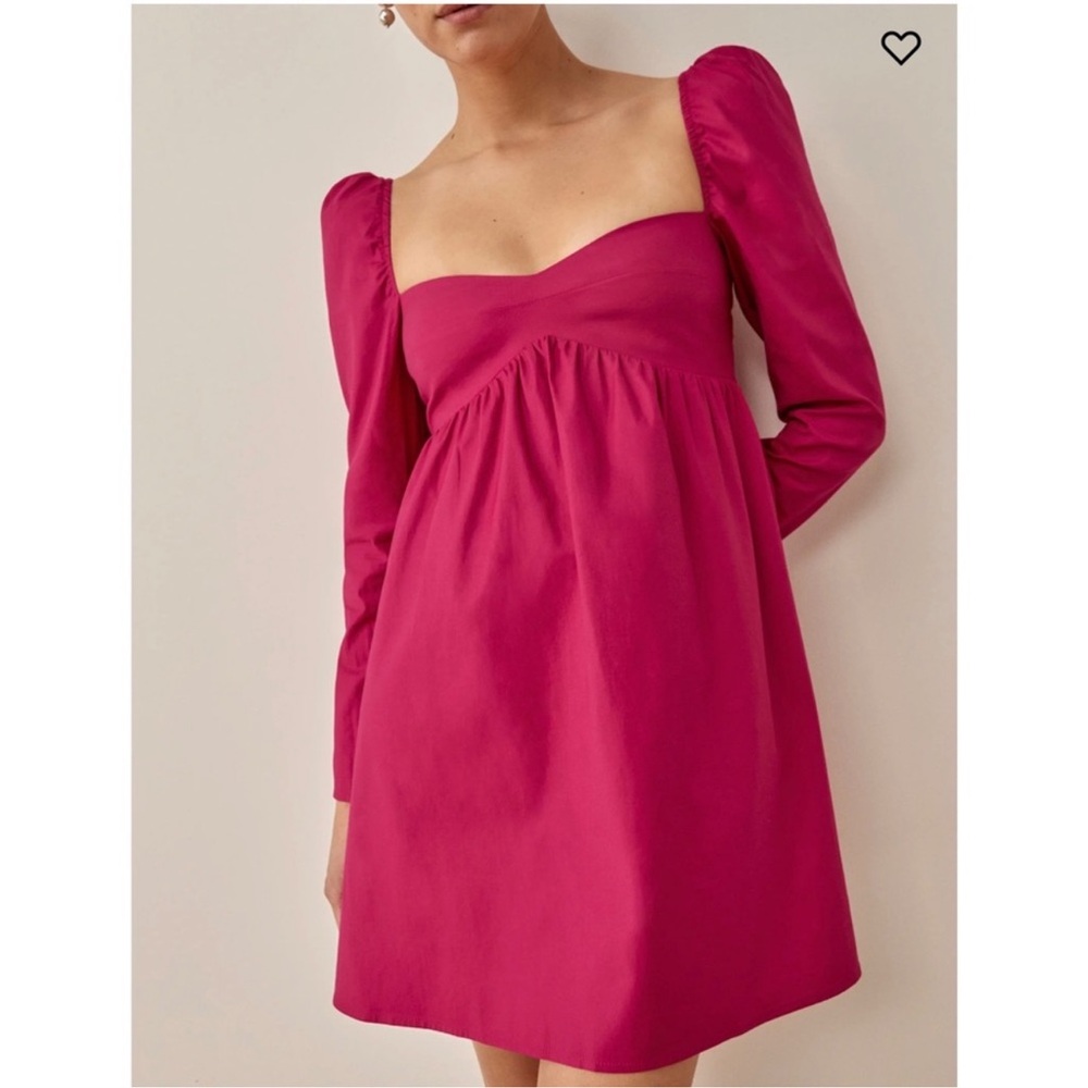 Reformation kenzi dress mini babydoll longsleeve size 2 in fuschia pink